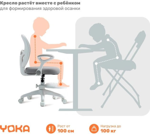 Детское ортопедическое кресло Yoka Jaxy серый