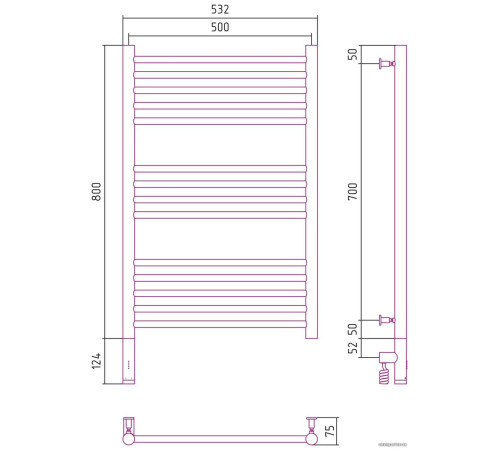 Полотенцесушитель Сунержа Богема 3.0 прямая 800х500 МЭМ левый 03-5804-8050