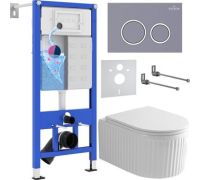Унитаз подвесной Roxen Royal Matt в комплекте с инсталляцией StounFix Dual Fresh 6 в 1 968253 кнопка: серый бетон