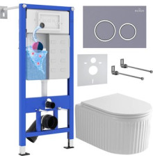 Унитаз подвесной Roxen Royal Matt в комплекте с инсталляцией StounFix Dual Fresh 6 в 1 968253 кнопка: серый бетон