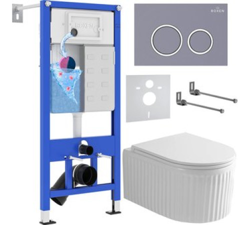 Унитаз подвесной Roxen Royal Matt в комплекте с инсталляцией StounFix Dual Fresh 6 в 1 968253 кнопка: серый бетон