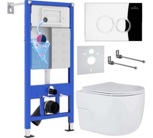 Унитаз подвесной Roxen Porto One Rimless 6 в 1 StounFix Dual Fresh 516917 кнопка: хром