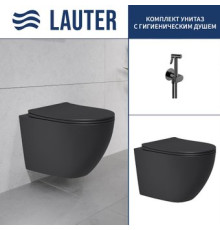 Унитаз подвесной Lauter Augsburg с жест. сиденьем Soft Close 21109EC + Breez 21GN7072BM черный матовый, скрытое крепление
