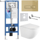 Унитаз подвесной Roxen Antares Tornado Long в комплекте с инсталляцией StounFix Dual Fresh 6 в 1 868418 кнопка: брашированное золото матовая