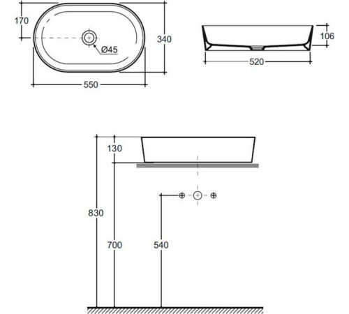 Умывальник Керамин Арена 55 ФС белый фаянс