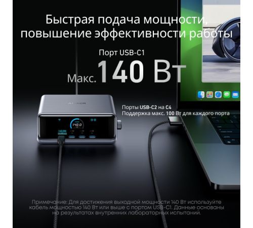 Сетевое зарядное Anker Prime A2345 250W GaN Charging Station черный