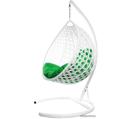 Подвесное кресло M-Group Капля Люкс 11030104 белый ротанг/зеленая подушка
