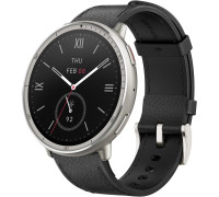 Умные часы Amazfit Active 2 Premium серебристый, с черным кожаным ремешком