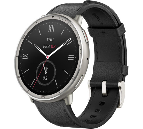 Умные часы Amazfit Active 2 Premium серебристый, с черным кожаным ремешком