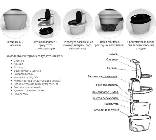 Биотуалет Rostok 206.1000.004.0 белый гранит