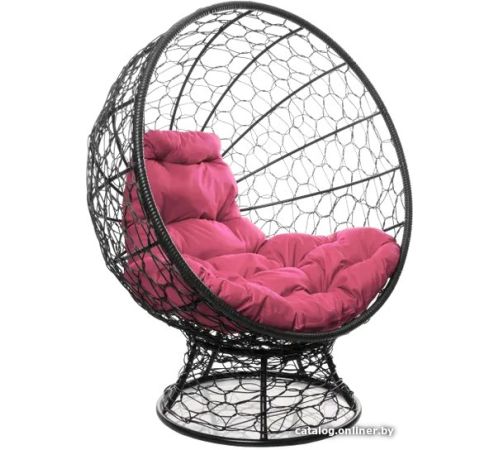 Кресло M-Group Кокос на подставке 11590408 черный ротанг/розовая подушка