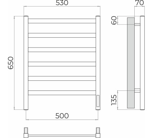 Полотенцесушитель TERMINUS Ното П6 500x650 хром, Quick Touch