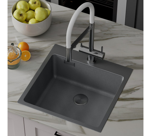 Кухонная мойка Roxen Snake 560220-50-BS 50*48 PVD графит/текстурная поверхность с коландером и дозатором