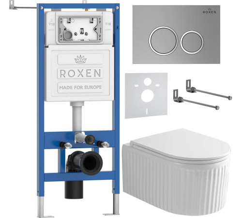 Унитаз подвесной Roxen Royal Matt в комплекте с инсталляцией StounFix Dual Fresh 6 в 1 968246 кнопка: хром - матовый