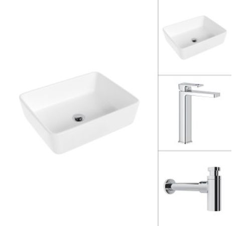Умывальник Lauter 21674 + Cascade 21СК0655C с сифоном 21635CH хром