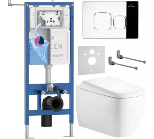 Унитаз подвесной Roxen Martin в комплекте с инсталляцией StounFix Dual Fresh 6 в 1 968516 кнопка: хром глянцевый