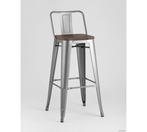 Стул Stool Group Tolix со спинкой YD-H765E-W YG-15 серебристый матовый/темное дерево