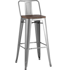Стул Stool Group Tolix со спинкой YD-H765E-W YG-15 серебристый матовый/темное дерево