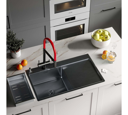 Кухонная мойка Roxen Vespa 560230-70LB PVD графит с коландером и дозатором