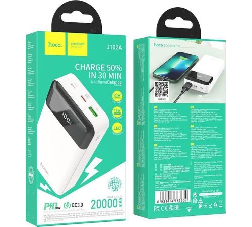 Внешний аккумулятор Hoco J102A 20000mAh белый