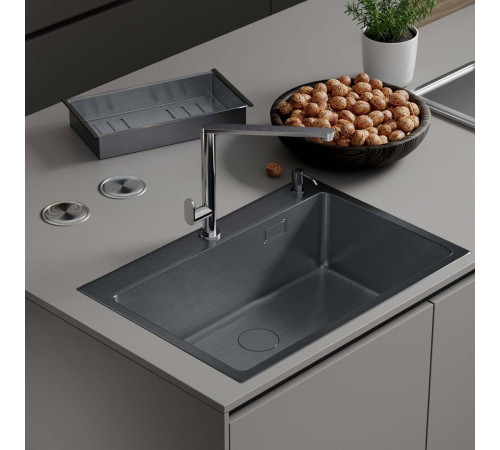 Кухонная мойка Roxen Simple 560220-70B PVD графит с коландером и дозатором