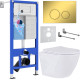 Унитаз подвесной Roxen Antares в комплекте с инсталляцией StounFix Dual Fresh 6 в 1 968010 кнопка: золото глянцевое