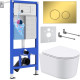Унитаз подвесной Roxen Simple compact в комплекте с инсталляцией StounFix Dual Fresh 6 в 1 968026 кнопка: золото глянцевое