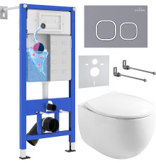 Унитаз подвесной Roxen Egg в комплекте с инсталляцией StounFix Dual Fresh 6 в 1 966436 кнопка: серый бетон