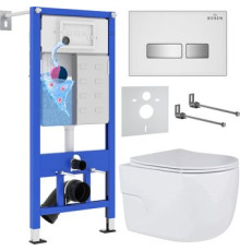 Унитаз подвесной Roxen Porto One Rimless 6 в 1 StounFix Dual Fresh 636623 белое стекло