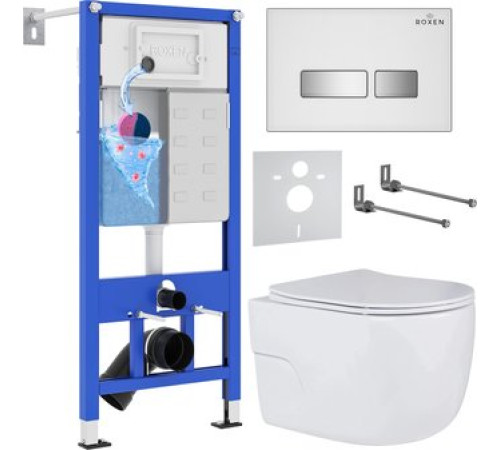 Унитаз подвесной Roxen Porto One Rimless 6 в 1 StounFix Dual Fresh 636623 белое стекло