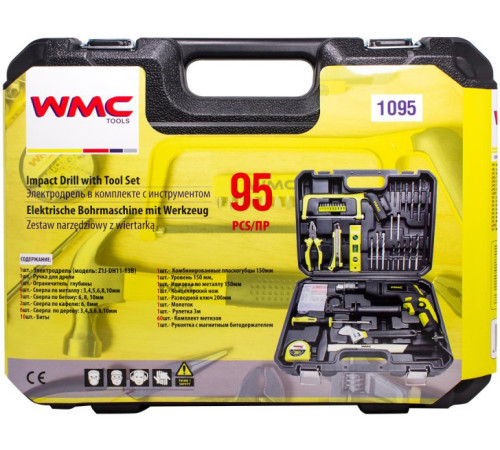 Безударная дрель WMC Tools 1095 набор оснастки