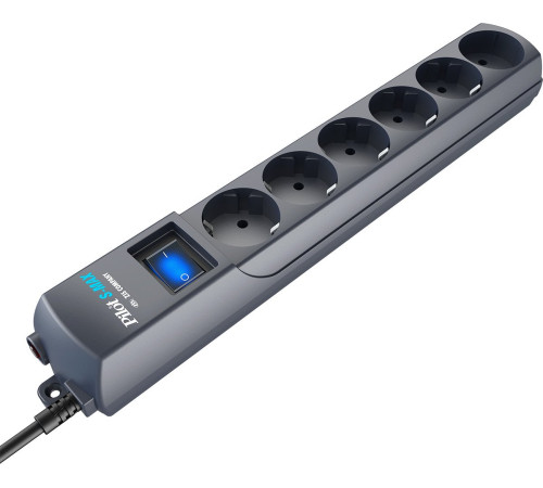 Сетевой фильтр Pilot S-Max 3 м, 6 розеток, серый