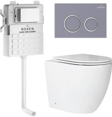 Унитаз приставной Roxen Antares в комплекте с инсталляцией Attach 5 в 1 966921 кнопка: серый бетон