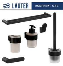 Набор аксессуаров для ванной Lauter 21TS3019 + 21TS3021 + 21TS3011 + 21TS3013 + 21TS3002 + 21TS3023 Matt Black, 6 предметов