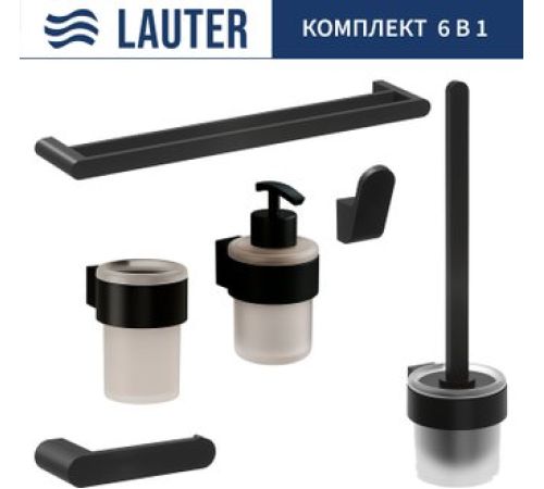 Набор аксессуаров для ванной Lauter 21TS3019 + 21TS3021 + 21TS3011 + 21TS3013 + 21TS3002 + 21TS3023 Matt Black, 6 предметов