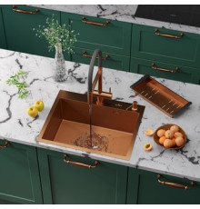 Кухонная мойка Roxen Snake 560220-60-BRS бронзовая/текстурная с коландером и дозатором