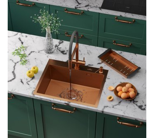 Кухонная мойка Roxen Snake 560220-60-BRS бронзовая/текстурная с коландером и дозатором