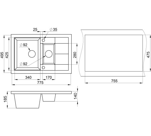 Кухонная мойка Granula 7802 шварц