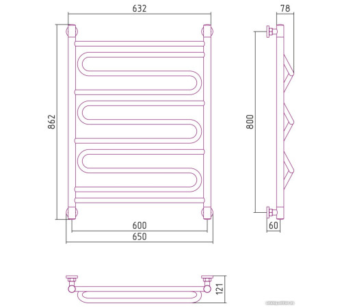 Полотенцесушитель Сунержа Элегия+ 800x600 00-0205-8060