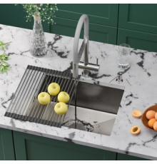 Кухонная мойка Roxen Uno 560210-54-V сатин/текстурная с ролл-матом и дозатором