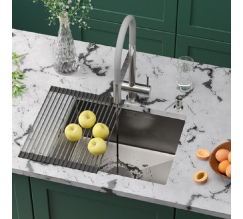 Кухонная мойка Roxen Uno 560210-54-V сатин/текстурная с ролл-матом и дозатором