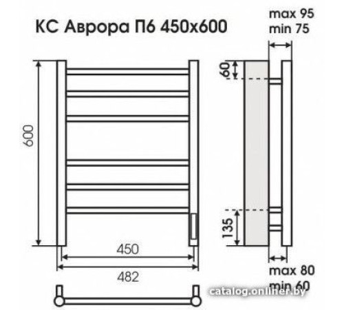 Полотенцесушитель TERMINUS Аврора электро КС П6 с диммером 450x600, черный