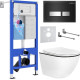 Унитаз подвесной Roxen Antares Black в комплекте с инсталляцией StounFix Dual Fresh 6 в 1 964974 кнопка: черное стекло