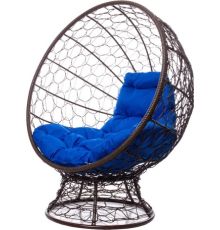 Кресло M-Group Кокос на подставке 11590210 коричневый ротанг/синяя подушка