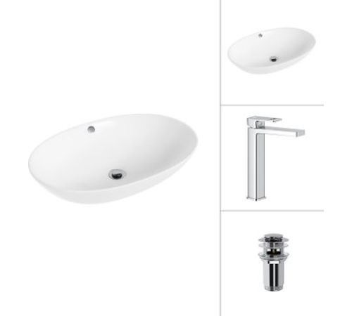 Умывальник Lauter 21709 + Cascade 21СК0655C с донным клапаном 21190CH хром