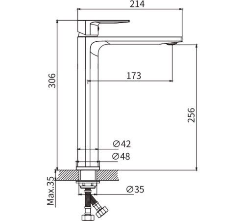 Умывальник Lauter 21493A + Reef 21CK8678C с сифоном 21635CH хром