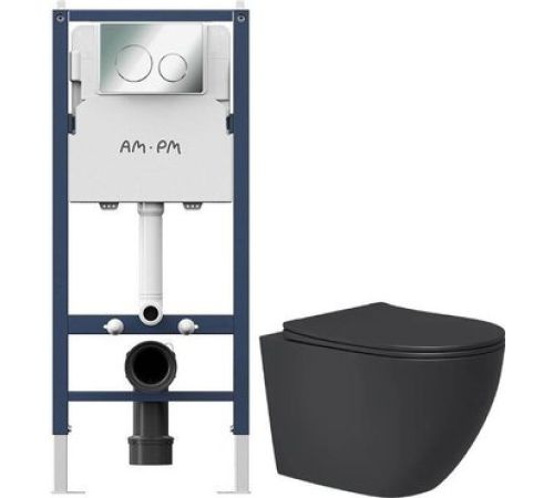 Унитаз подвесной Lauter Augsburg 21109EC + I012709 + I090151 черный матовый с кнопкой смыва хром глянцевый