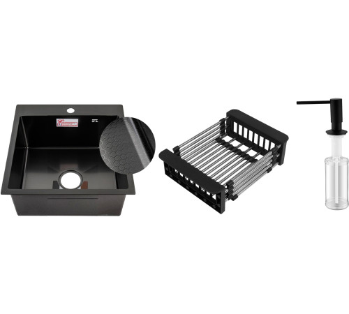 Кухонная мойка Schtoff Best Decor Black 5050 + коландер KR-1 Black + дозатор SD-1 Black