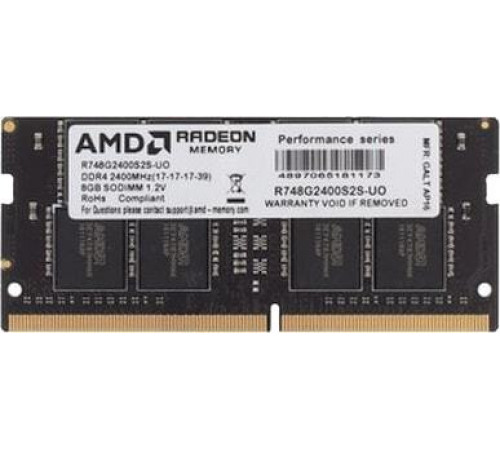 Оперативная память AMD Radeon R7 Performance 8GB DDR4 SODIMM PC4-19200 R748G2400S2S-U