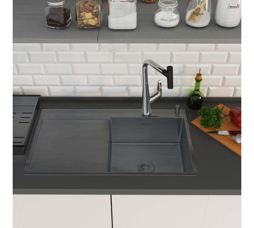 Кухонная мойка Roxen Vespa 560230-70RB PVD графит с коландером и дозатором